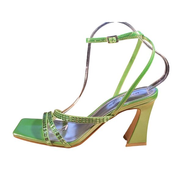 Marc Fisher Zalay Pyramid Heels Women Sz 8.5  Green Square Toe Ankle Strap Party - Picture 1 of 6